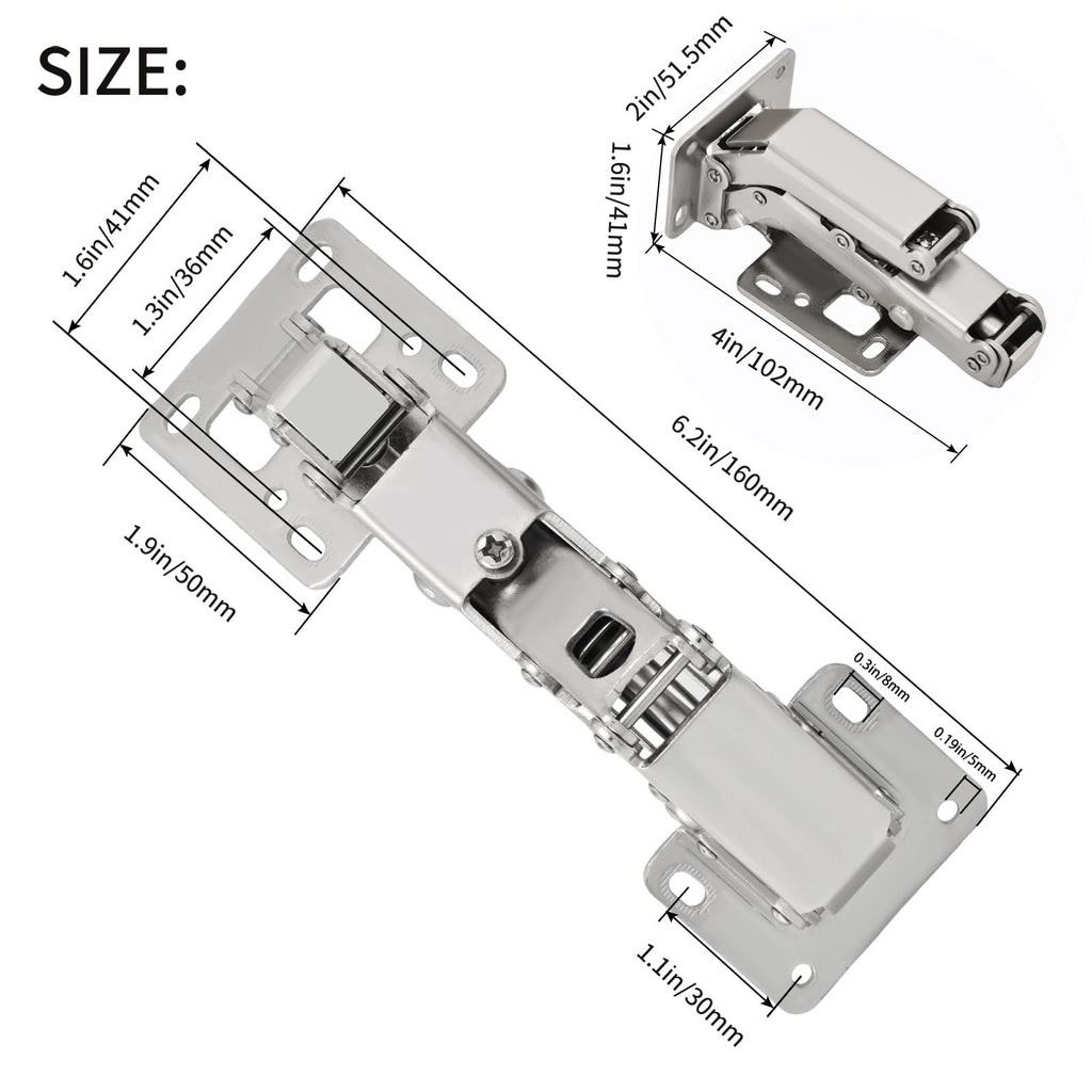 1 Pair 175 Degree Frameless Soft Close Cabinet Hinges, Heavy Duty Hidden Hydraulic Lazy Susan Hinges Concealed for