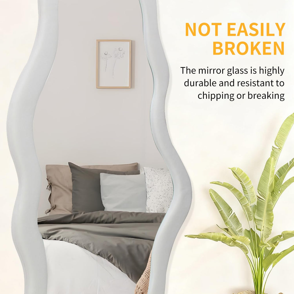 White Cloud Shaped Wall Mirror 44x21 Inch - Fabric Wrapped Irregular Asymmetrical Mirror Bedroom Bathroom Entryway