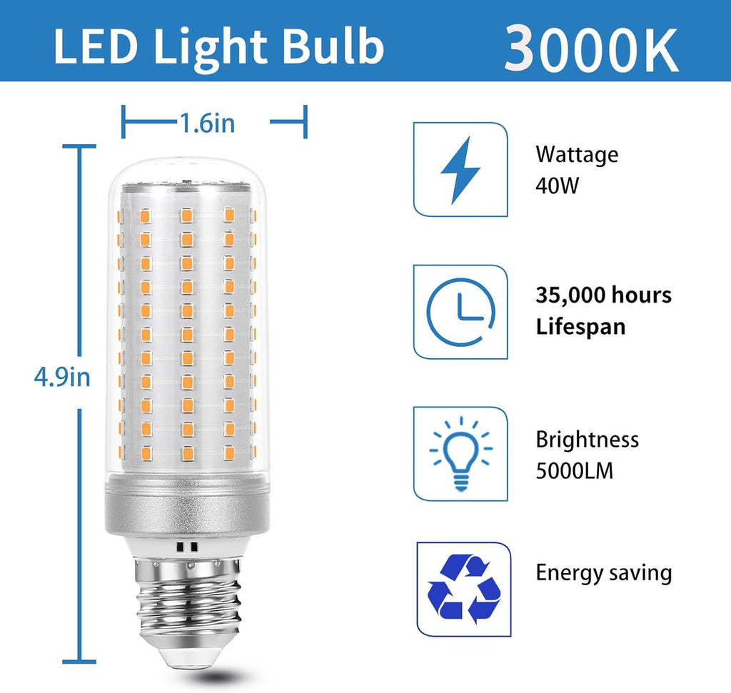 LED Light Bulb 5200LM 350w Equivalent Super Bright 3000K Warm Daylight White 40W LEDs Bulb E26/E27 Medium Base