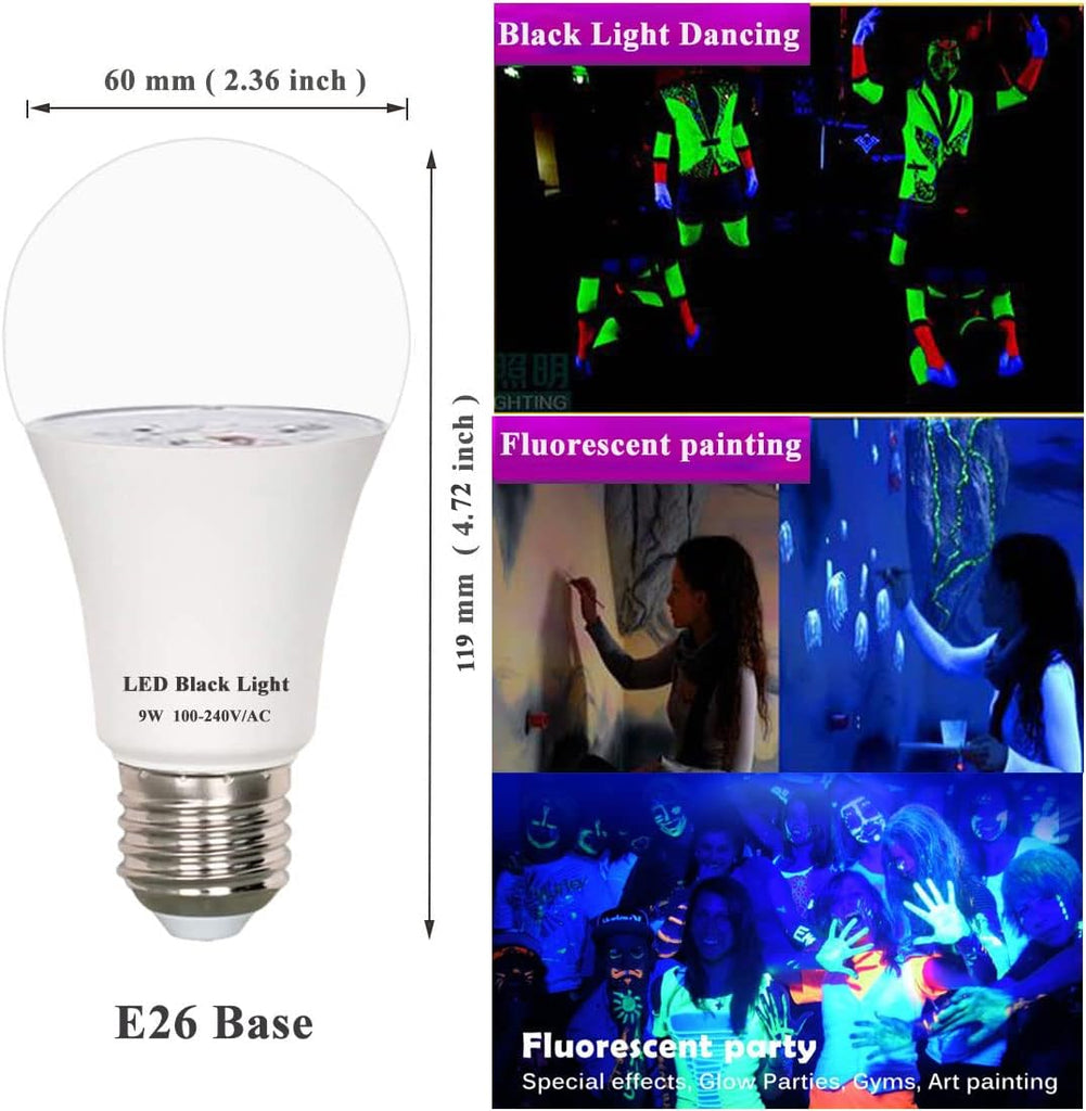 A19 LED Black Light Bulbs, 2-Pack