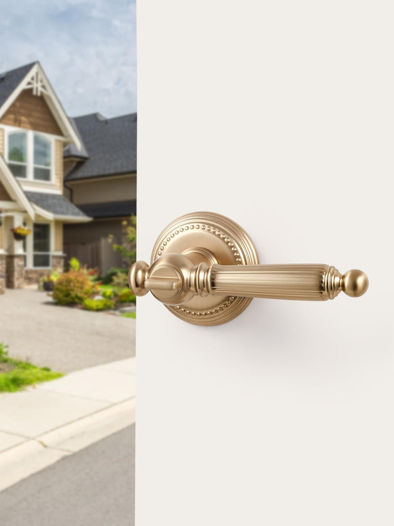 1 Pack Champagne Bronze Door Lever with Lock and Key Entry Door Handle Door Lever Bedroom and Bathroom Zinc Alloy