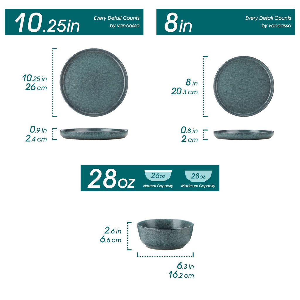 Plates and Bowls Sets, 24 Pieces Stoneware Dinnerware Set for 8, Ceramic Dish Set , Microwave and Dishwasher Safe