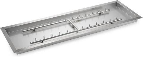 48 x 14 Inch Upgrade Rectangle Fire Pit Burner Pan Kit with H-Burner Natural Gas