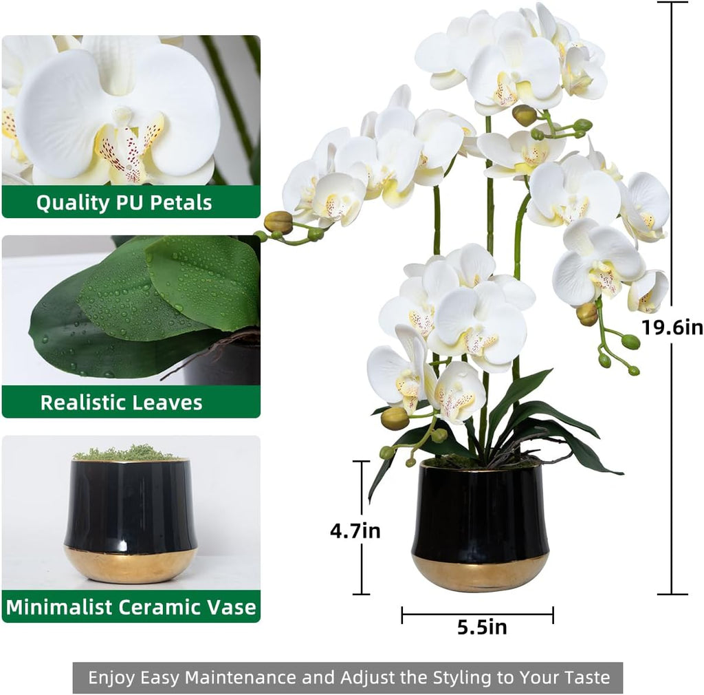 Artificial Orchid Flowers in Ceramic Vase 19.5 Inch Realistic Faux Orchids - Set of 4