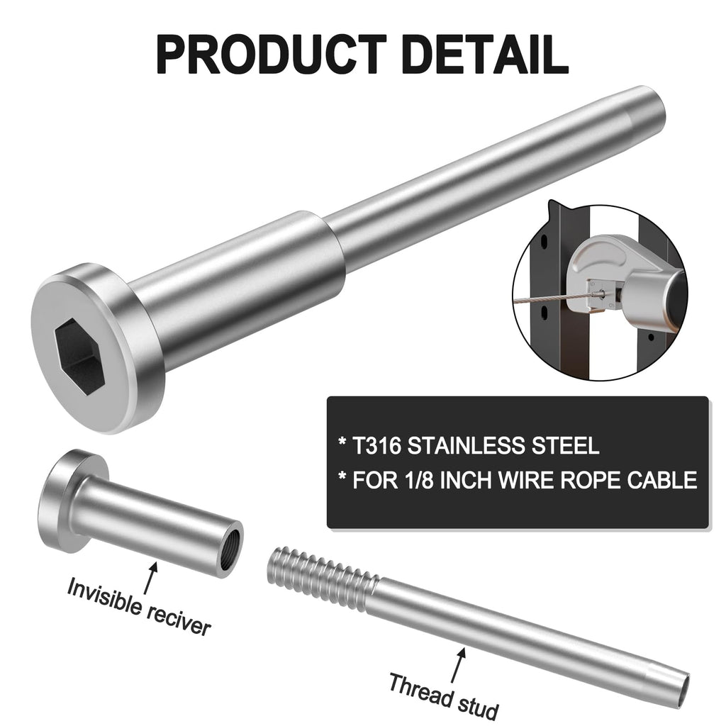 50 Pack 1/8" Invisible Cable Railing kit, T316 Stainless Steel