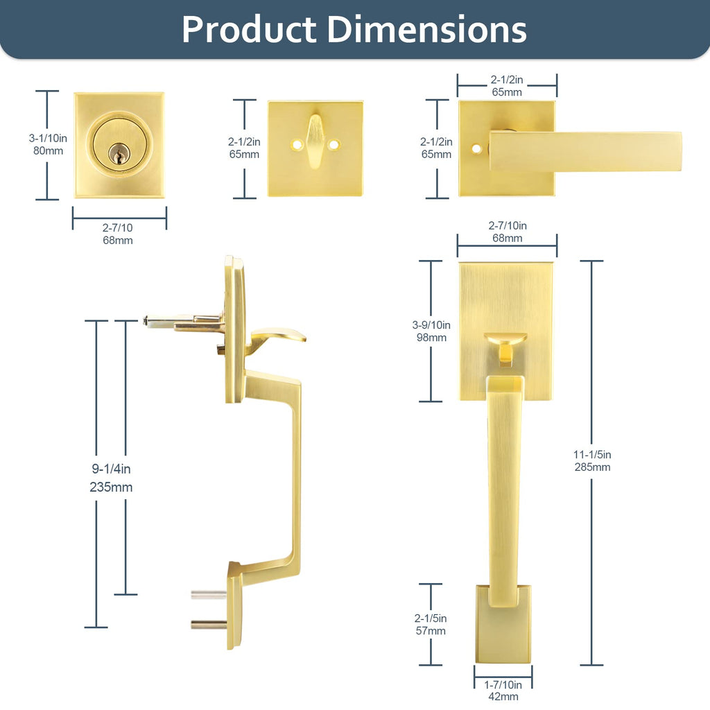 Front Door Handle and Deadbolt Set, Satin Brass Exterior Door Lock Set