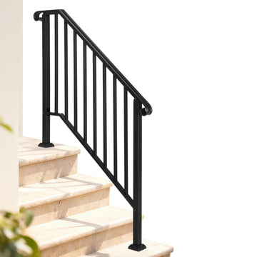 Handrails for Outdoor Steps, Stair Handrail Fits 1 to 5 Steps, Wrought Iron Hand Rail Stair Railing Kit for