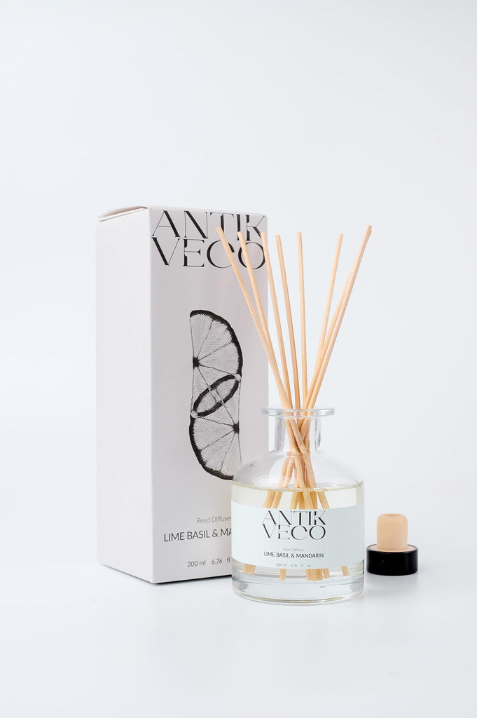 Lime Basil & Mandarin Reed Diffuser - Citrus & Herbal Diffuser 6.7 fl oz - 8 Rattan Sticks - Premium Aromatherapy Oil