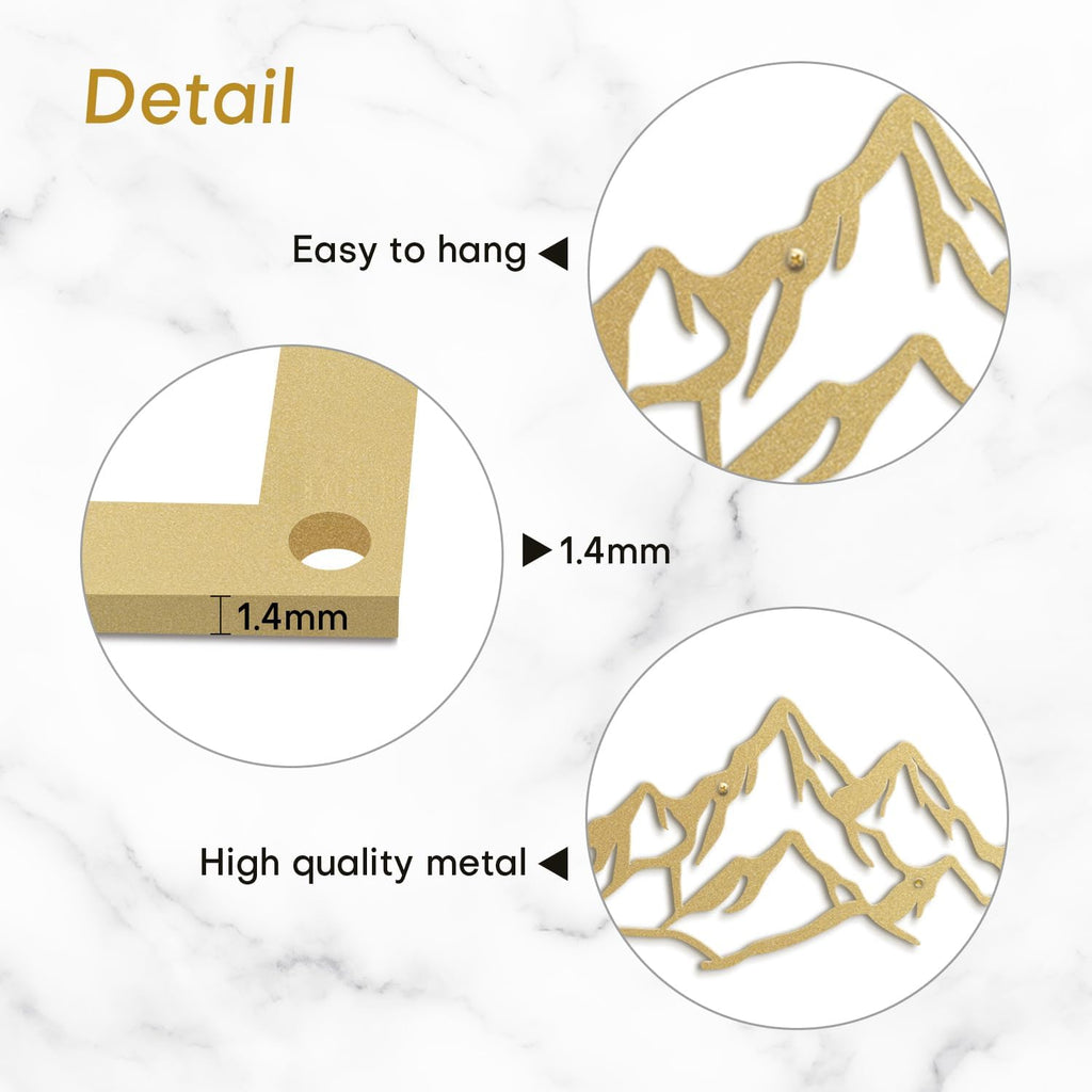 Metal Wall Art Decor Dynamic Mountain Peaks Modern Abstract Wall Sculpture Hangings Home Decoration - 12" Gold