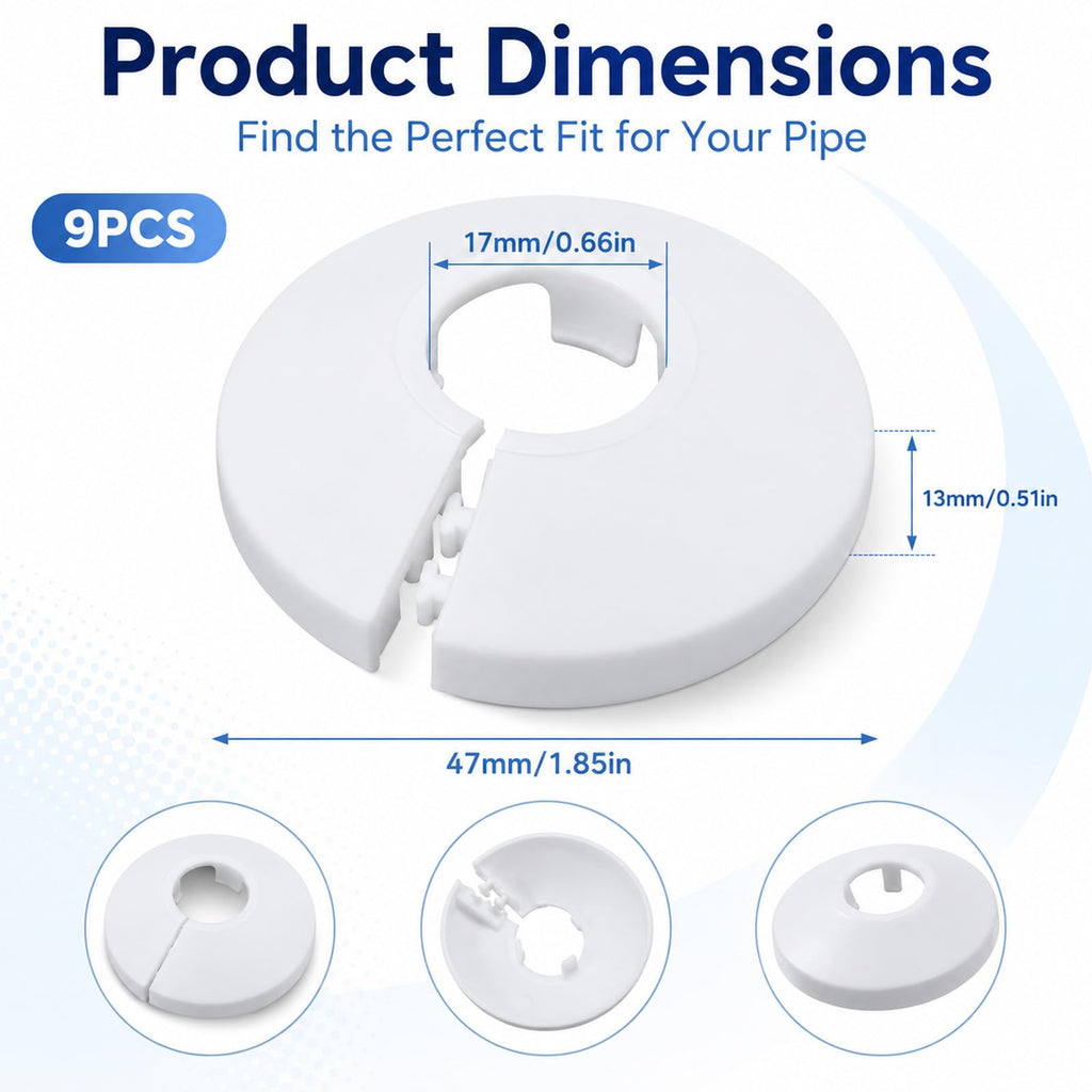 9 PCS Escutcheon Plate, Plastic Plumbing Cover Plates White Split Flange Pipe Cover Fit 1/2 Inch Flange Water Pipe