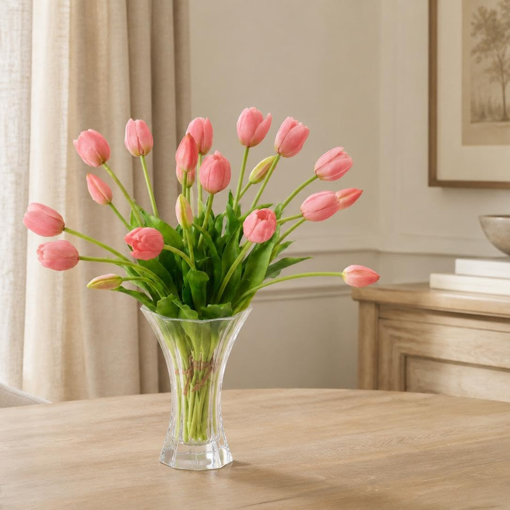 20 Pcs Real Touch Artificial Tulips - Lifelike Faux Tulip Flowers Bouquet for Vase, Elegant Home Decor, Wedding &