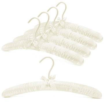 Women's Satin Padded Hangers - 15" Foam-Filled Wooden Clothes Hangers with No Shoulder Bumps, Bow Accent, for