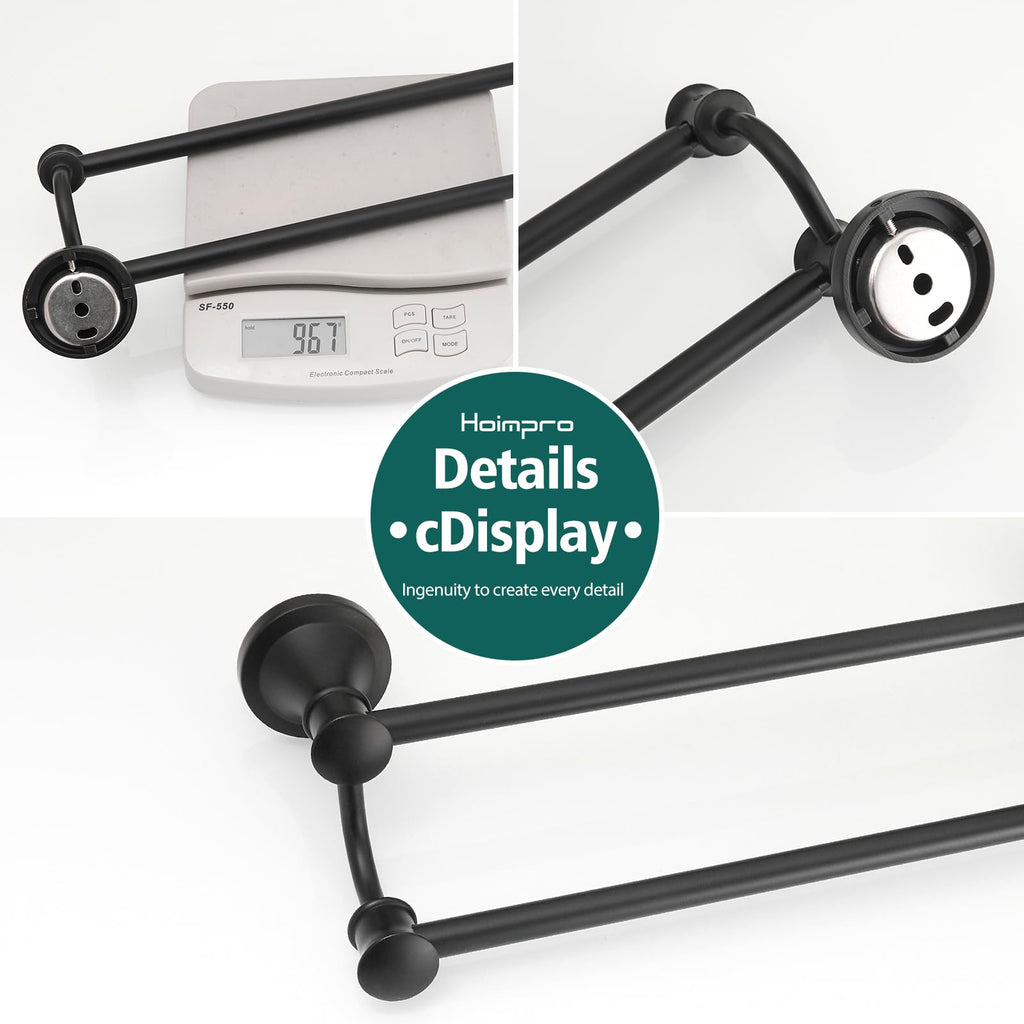 Double Towel Bar Towel Rack Holder Wall Mounted Black