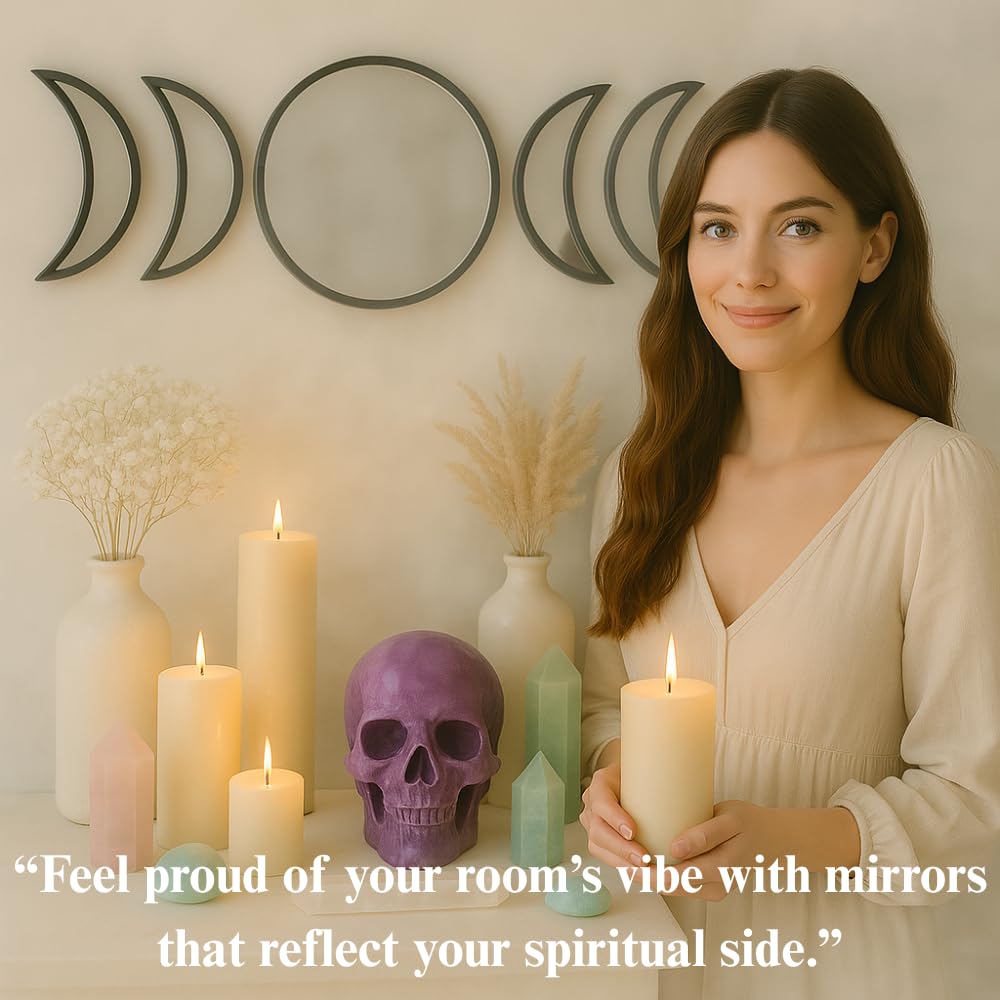 Moon Mirror - Announcing Love Gothic and Boho Home Wall Decor - Glass Moon Phase Mirror Set with Crystal Clear