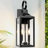 19" Black Outdoor Wall Lantern 2-Light, Large Outside Modern Porch Sconce Light Fixture