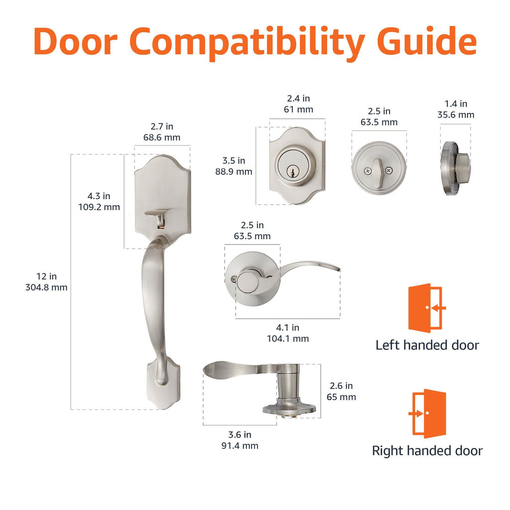 Front Door Lock Set, Handleset with Shelby Lever, Single Cylinder, Easy to Install, Satin Nickel