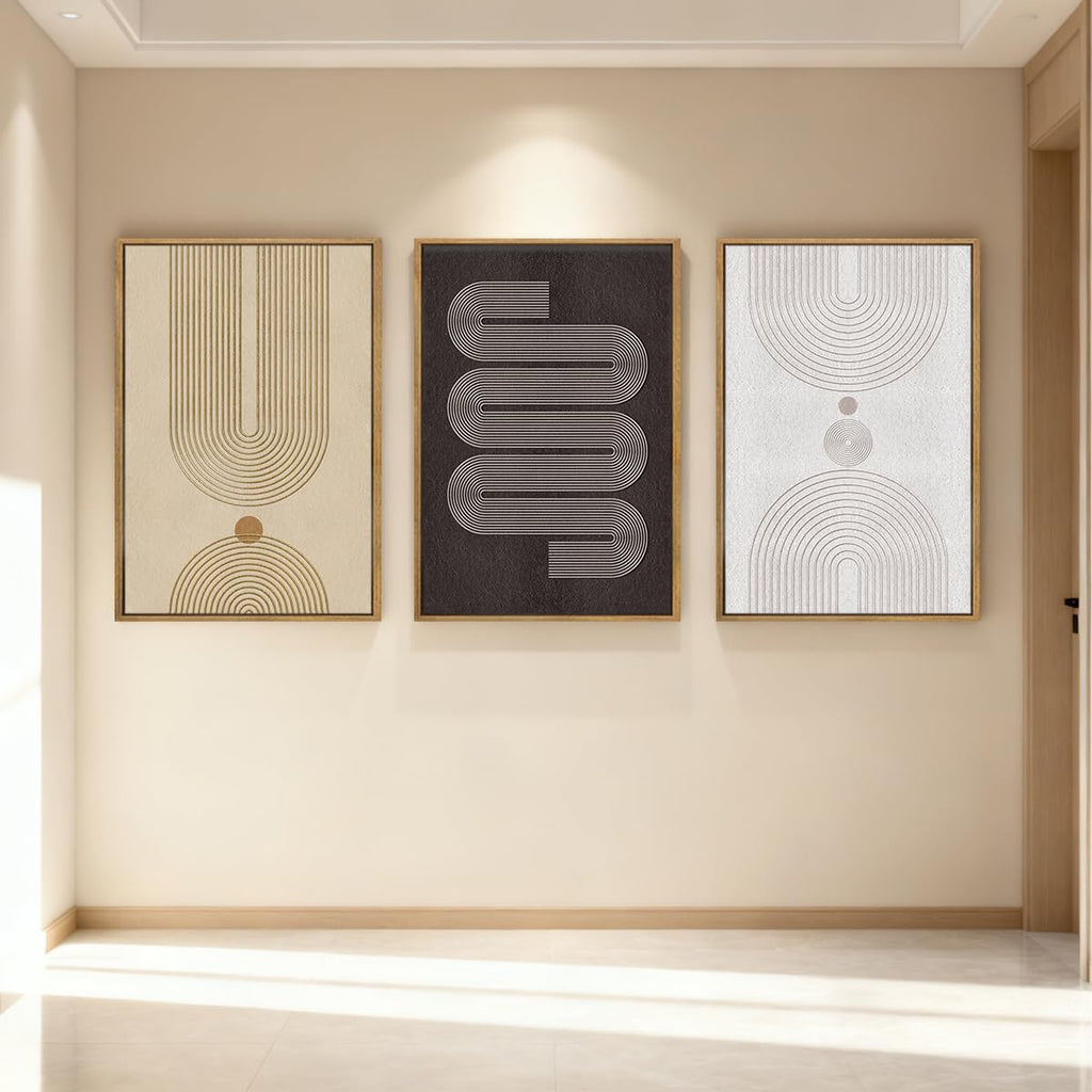 Extra Large Modern Neutral Framed Wall Art 24x36 Inch Black Abstract Canvas Wall Decor Beige Boho Geometric Artwork