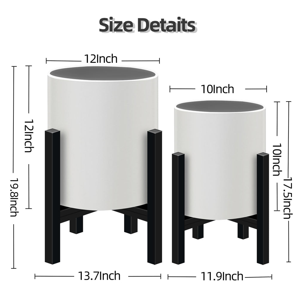 12 inch & 10 inch Plant Pot with Stands Set of 2 with Drainage Plug
