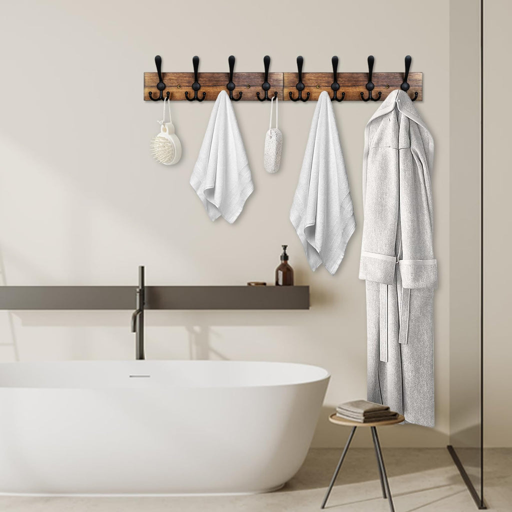Coat Rack Wall Mount 31.5'' Coat Hanger Wall Mount Burnt Brown Coat Hooks for Wall Rustic Towel Racks Living Room