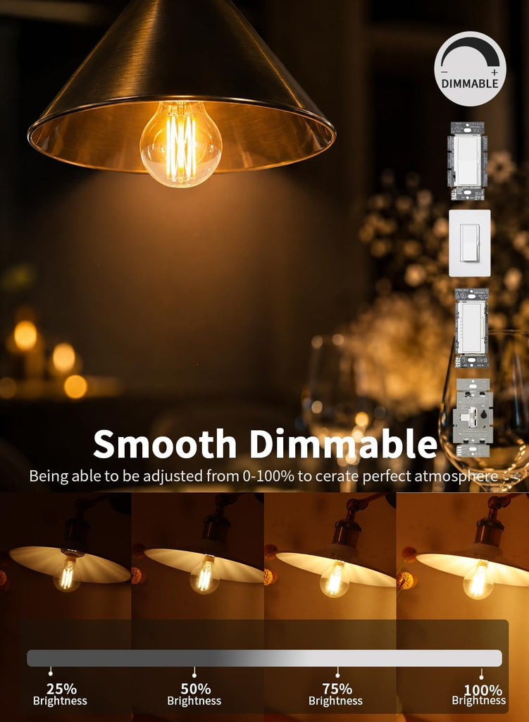 G16.5 Dimmable LED Globe Bulb 8W=80W, 2700K E12 8 Pack for Vanity