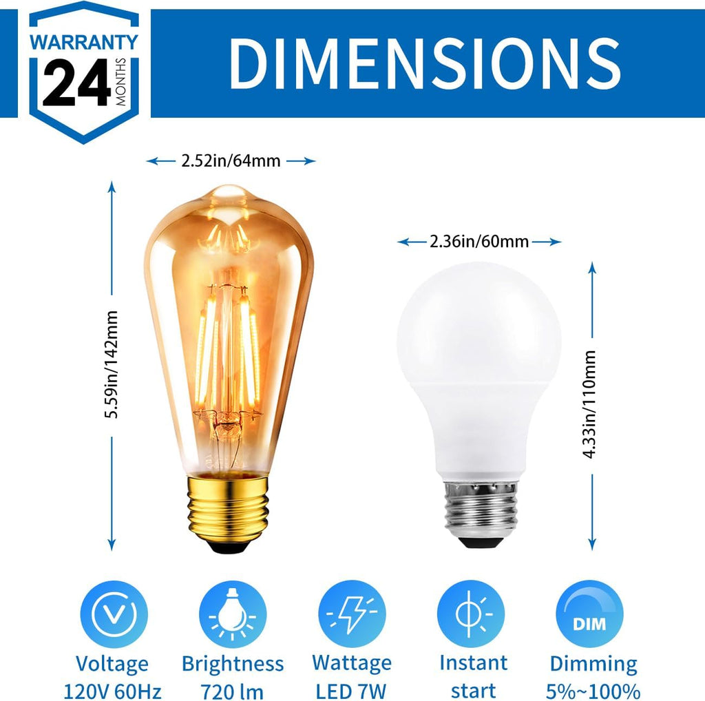 Dimmable Vintage Edison Light Bulb, 60 Watt Equivalent, Amber Glow
