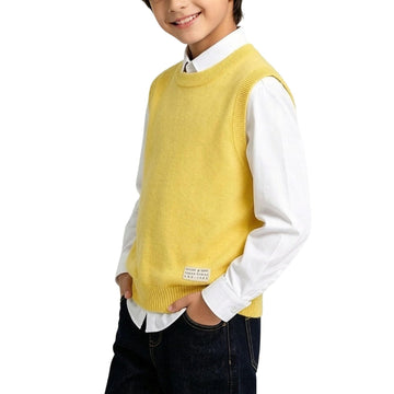 Kids Knitted Vest Sleeveless School Uniform Sweaters Vest Tops Yellow