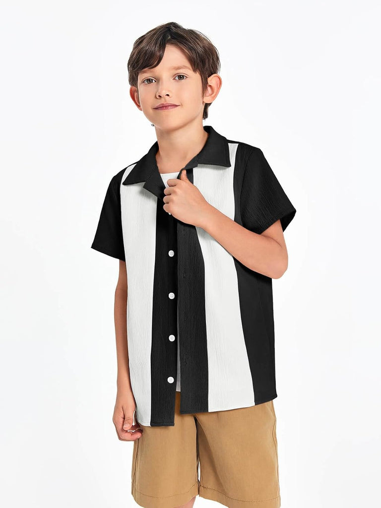 Boys Shirts Button Down Short Sleeve Shirt Striped Casual Summer Beach Shirts