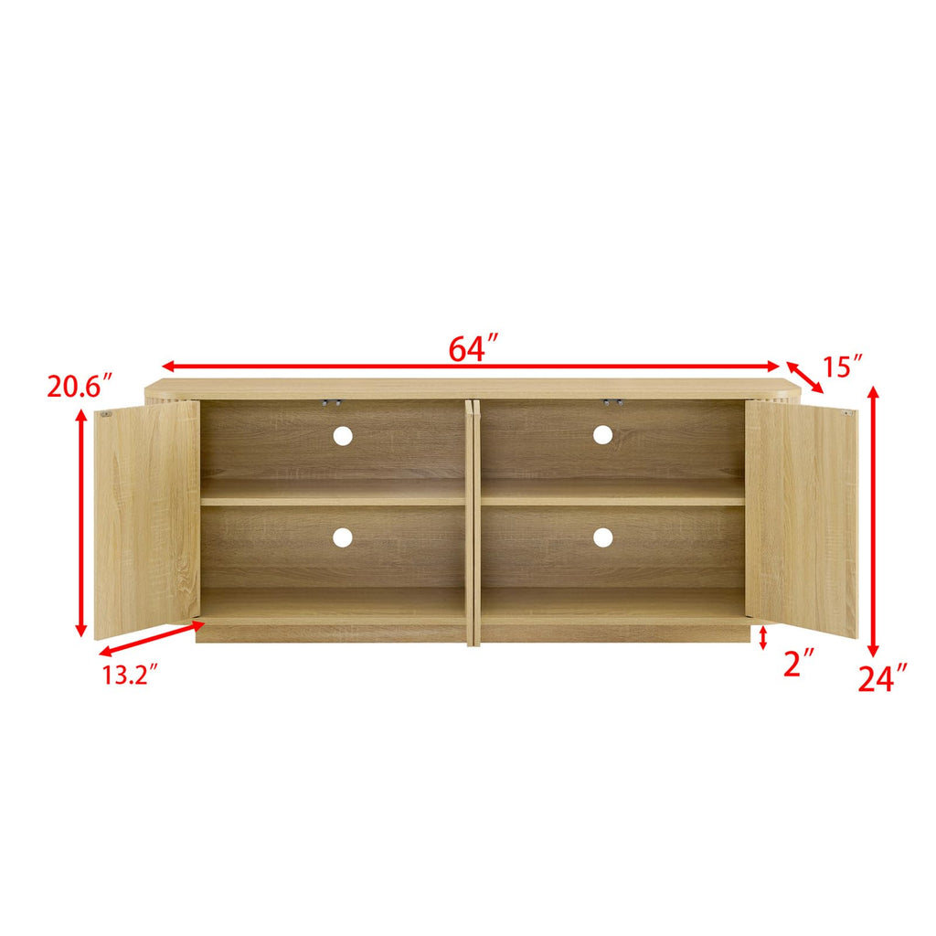 64" Fluted TV Stand for TVs up to 74 Inch, Modern Entertainment Center TV Console Media Console Credenza Table with