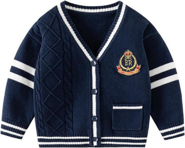 Boys Girls School Uniform Cardigan Sweater Soft Cotton V-Neck Soft Cotton Knit Outerwear