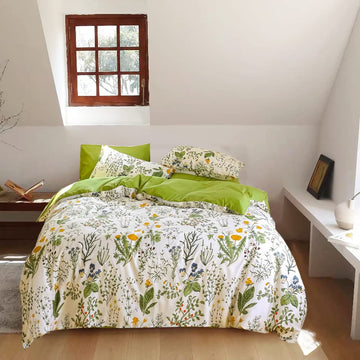 Sage Green Floral Comforter Sets Women Boho Botanical Bedding Comforters Cotton Luxurious Watercolor Flower Soft