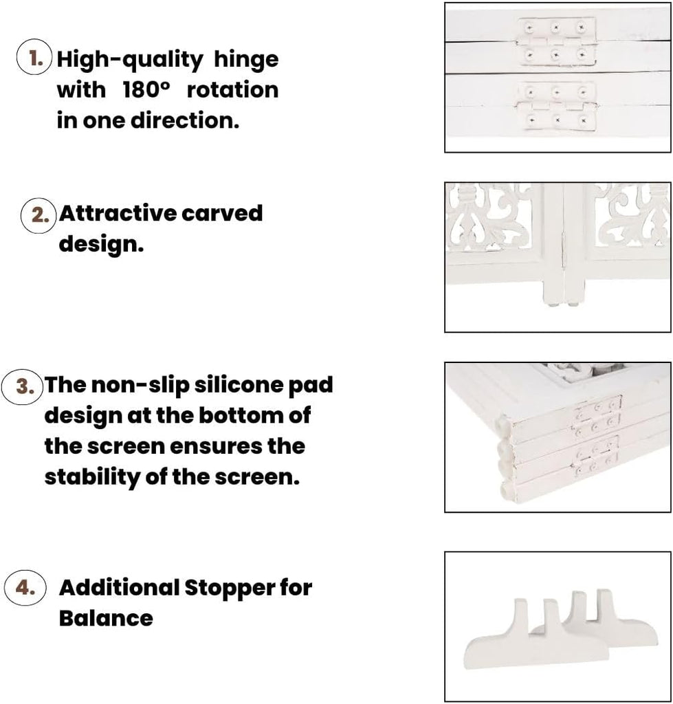 Wooden Pet Gate - Foldable 4 Panel Dog Barrier, Antique White