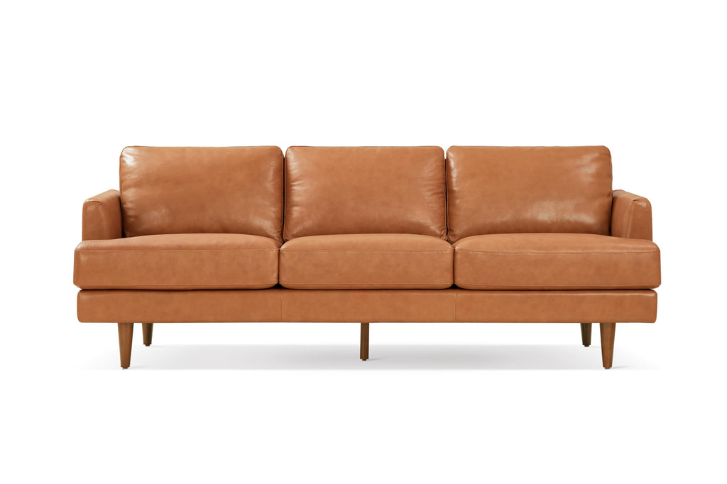 Grosseto 87" Cognac Tan Brown 3 Seater Full Leather Sofa | Mid Century Italian Nappa Leather Couch Furniture | Double
