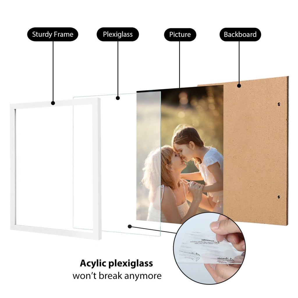 8.5x11 Picture Frame White Set of 9, Diploma Frame with Acrylic Plexiglass for Pictures, Certificate Degree Document