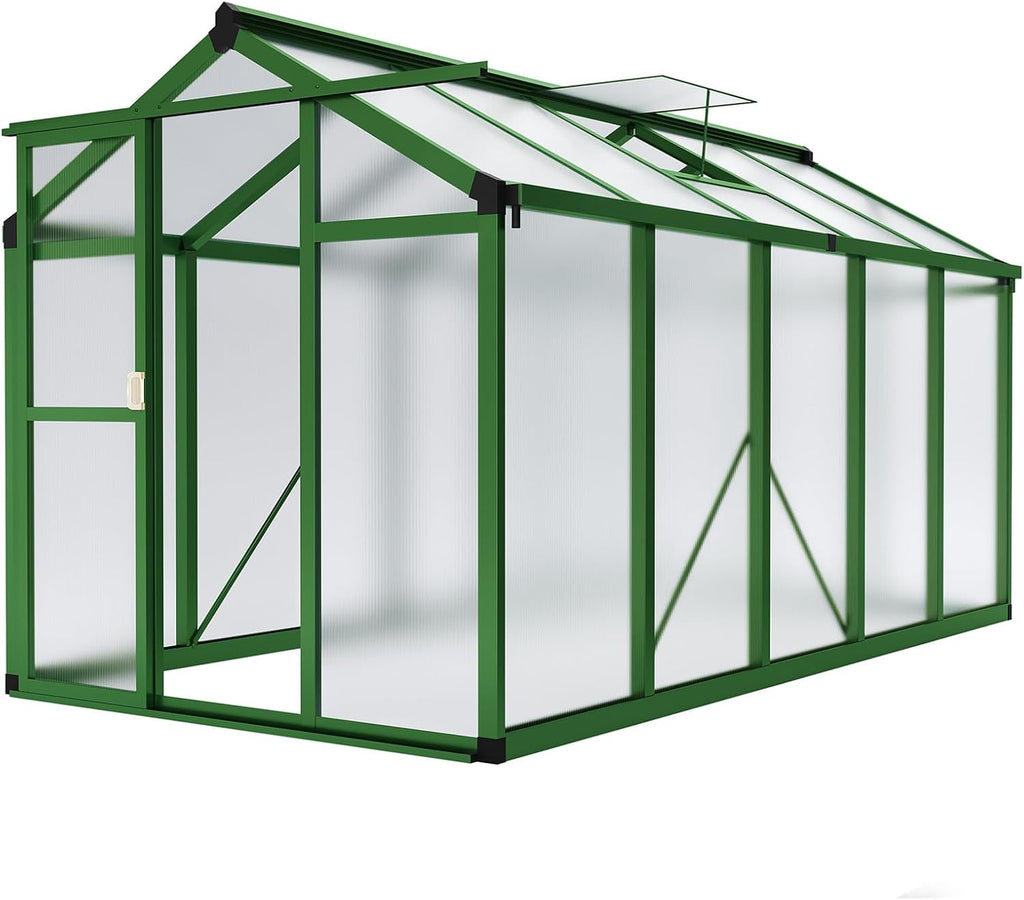 6x10 FT Greenhouse - Large Aluminum Greenhouses for Outdoors | Easy Assembly Polycarbonate Greenhouse with Roof Vent