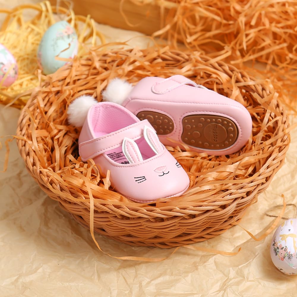 Baby Girl Shoes with Bunny Ears Headband - Infant Mary Jane Flats & Easter Princess Dress Shoes