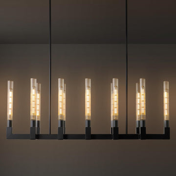 Black Farmhouse Dining Room Chandelier,Modern Linear Rectangle Chandelier