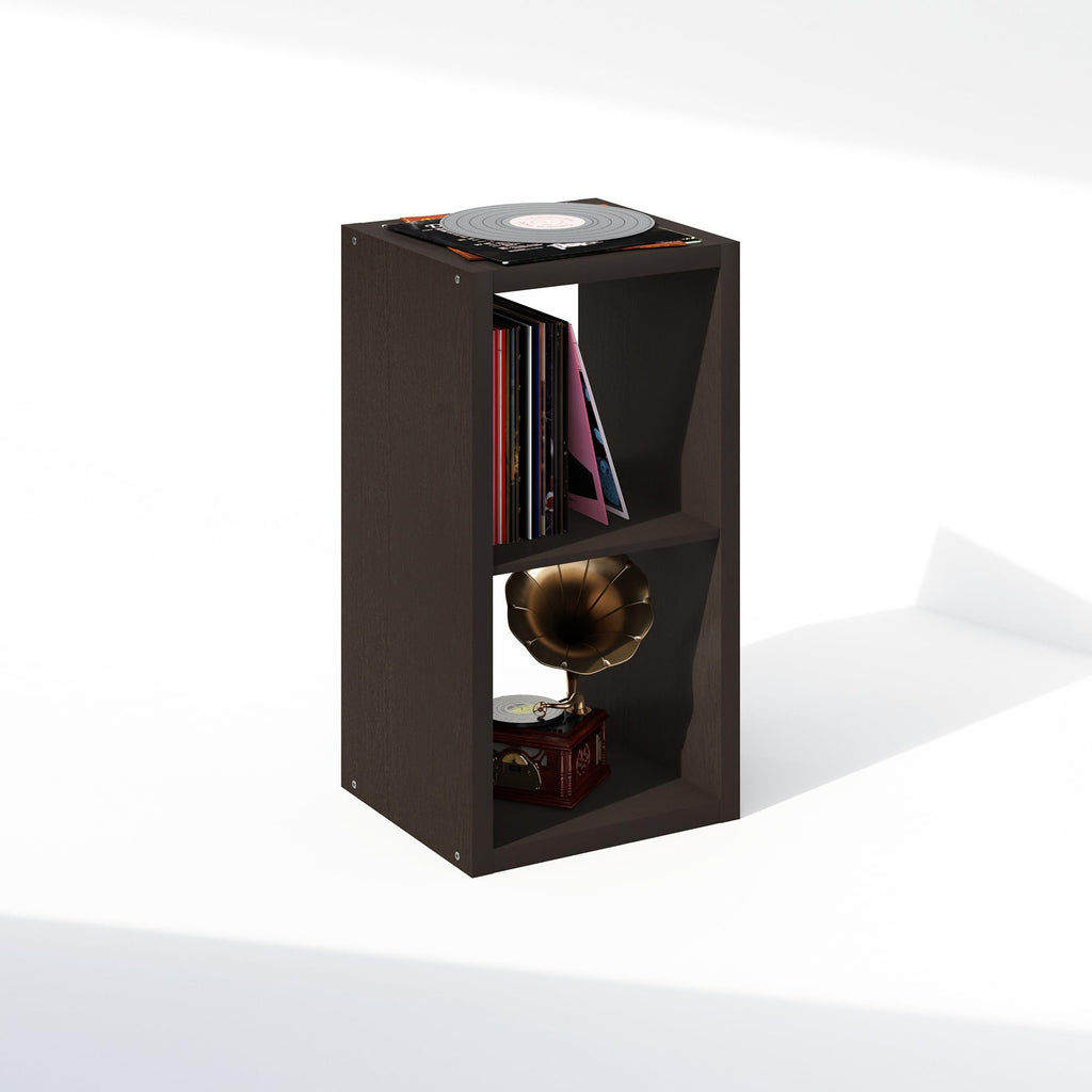 Cubicle Record Player Stand, 2-Cube Record Storage, Dark Oak