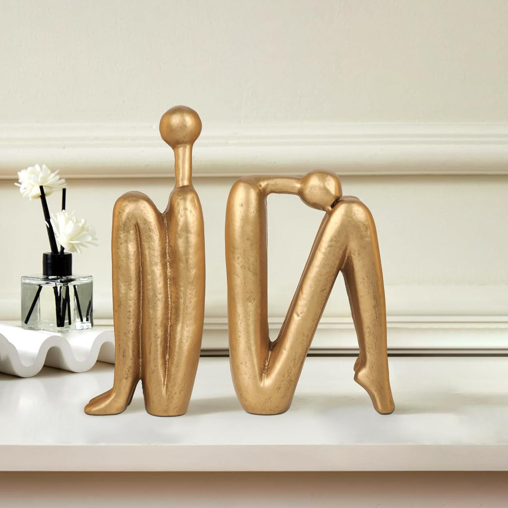 Thinker Cast Iron Bookends, Heavy-Duty Decorative Book End Stoppers for Shelves, Abstract Decor Aesthetic, Smooth