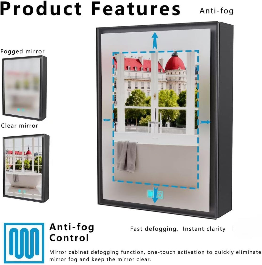 15.98" x 22.05" LED Bathroom Medicine Cabinet, Wall Mounted Mirror Cabinet with White LED Light, Anti-Fog Mirror