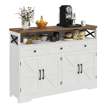 Farmhouse Buffet Cabinet with Drawers & Open Shelf, Sideboard