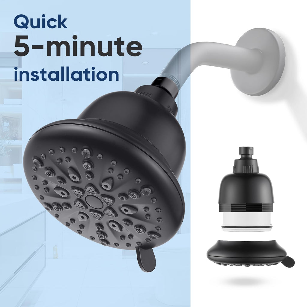 Filtered Shower Head, 7 Modes High Pressure Shower Heads Matte Black