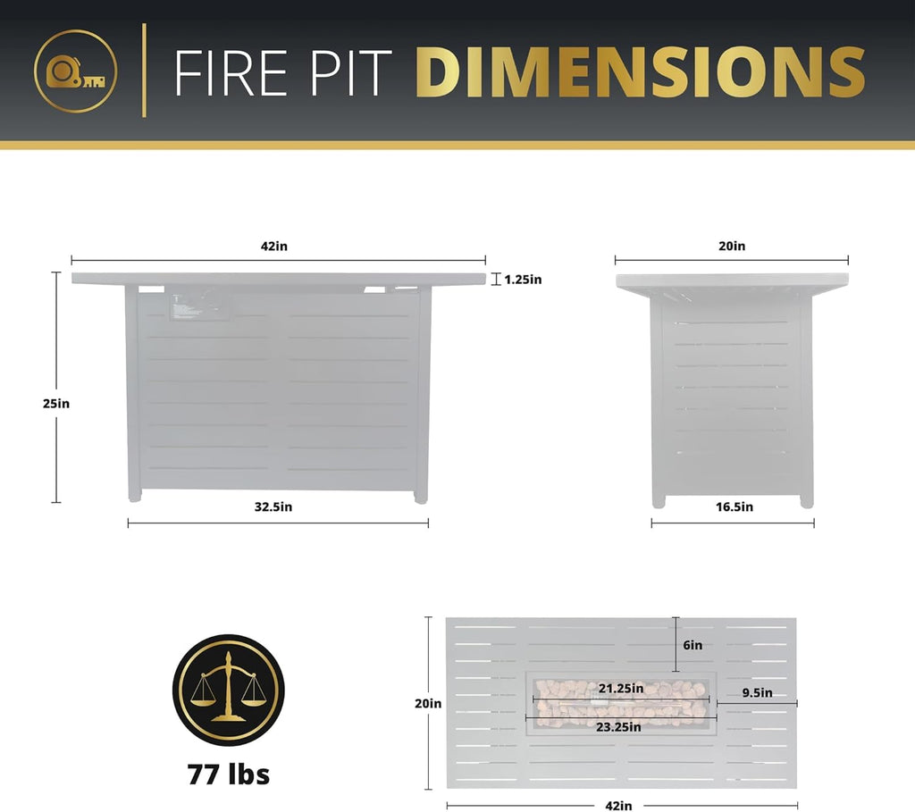 42" Outdoor Propane Fire Pit Table, Gas Fire Pits with Lava Rock Waterproof Cover and Removable Lid for Outside