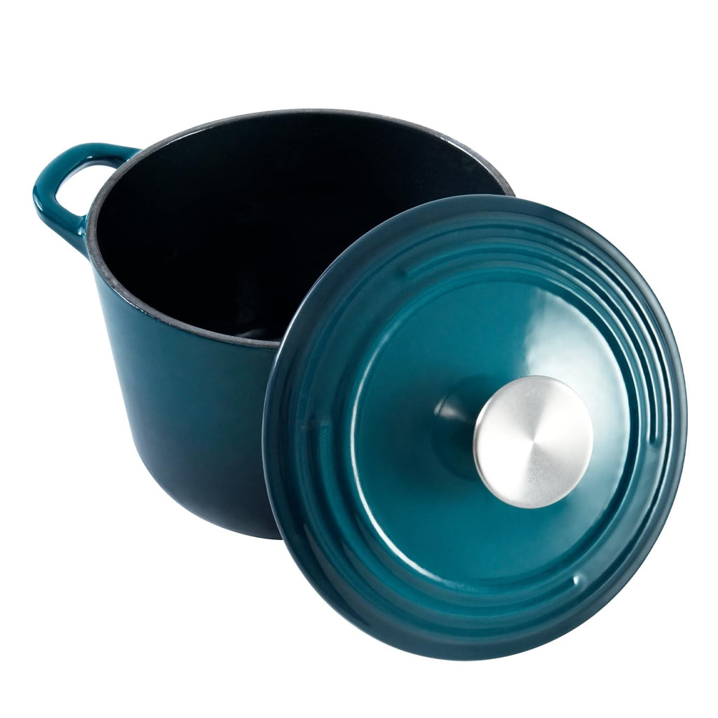 Dutch Oven Pot with Lid 1.8 Qt Cast Iron Dutch Oven for Bread Baking, DarkCyan Enameled Cast Iron Rice Pot, Small