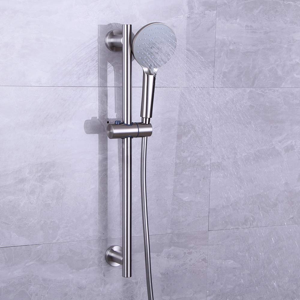 Shower Slide Bar with three Function Massaging Hand Shower Head Adjustable SUS 304 Stainless Steel Brushed D500011BN