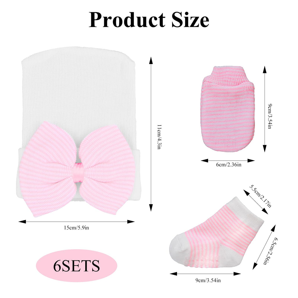 Newborn Baby Girl Hats Mittens and Baby Grip Socks Set Bows Caps Beanies Baby Non Slip Socks Cotton Gloves for