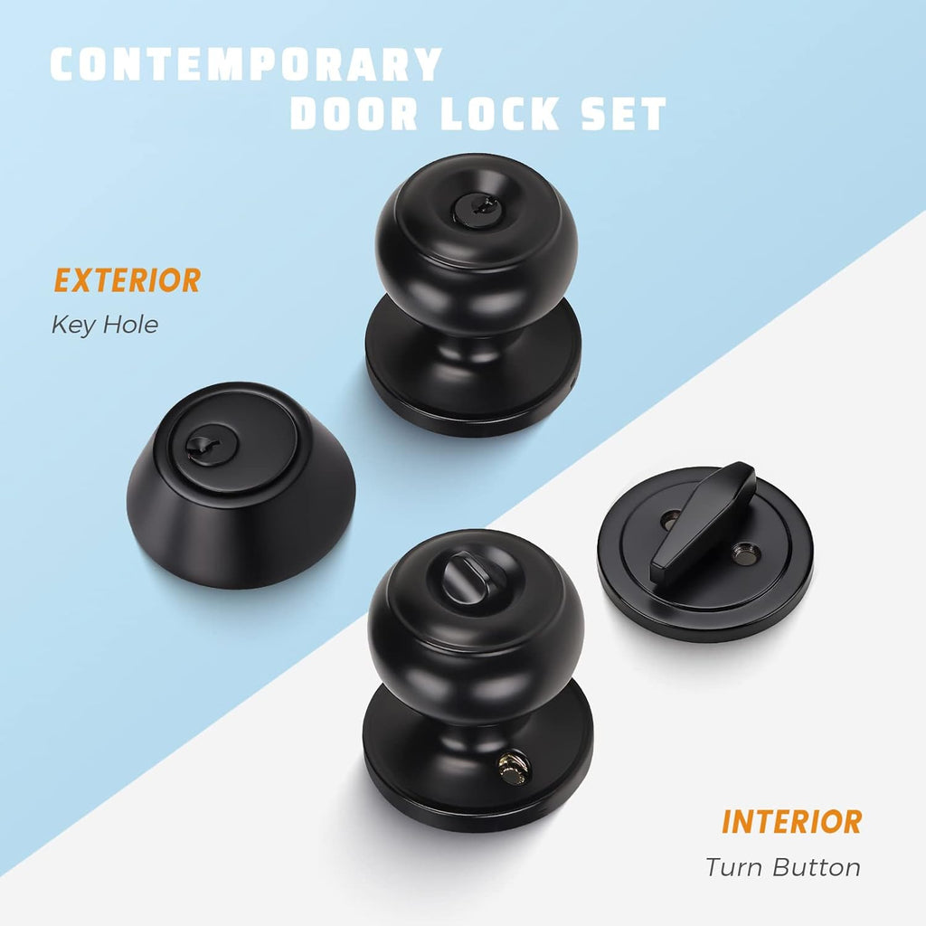 3 Pack Keyed Alike Entry Door Knobs and Single Cylinder Deadbolt Lock Combo Set Security and Front Door