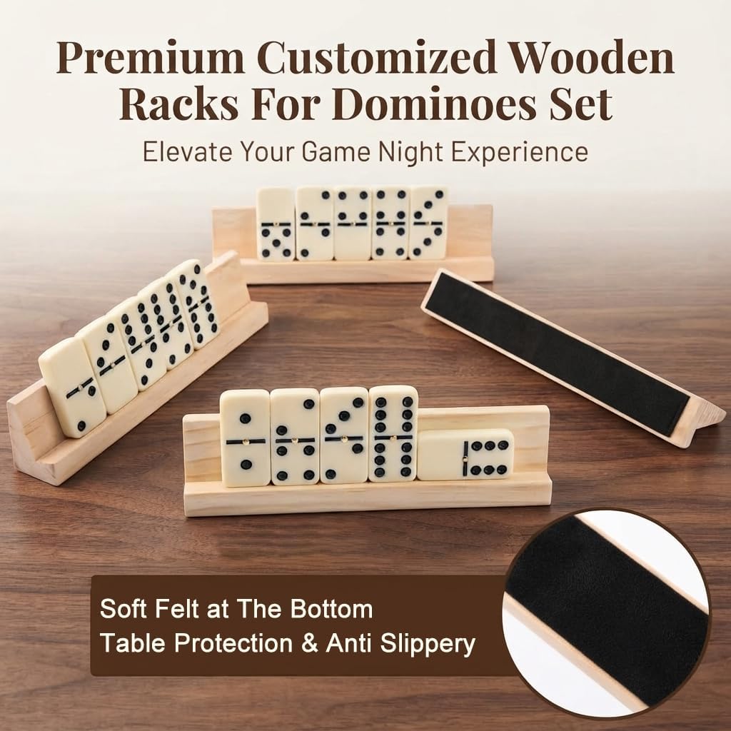 Dominos Set for Adults Double 6 Dominoes Set Domino Game with 4 Wooden Racks and Carrying Case 28 Tiles Classic
