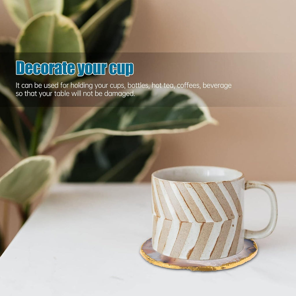Natural Agate Coaster Golden-Plated Cup Mat for Coffee Tea & Beverage Water-Absorbent Stone Drink Coaster Bar 3.54 X