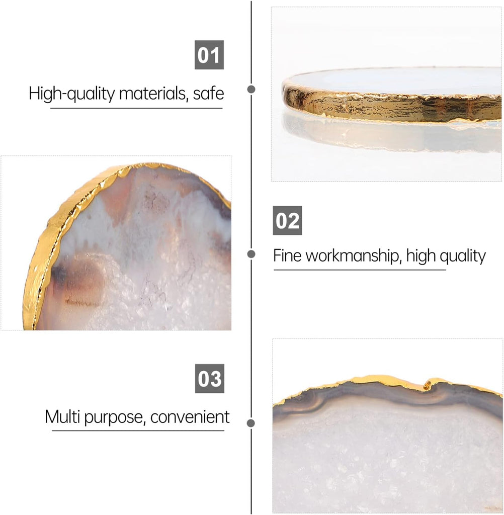 Natural Agate Coaster Golden-Plated Cup Mat for Coffee Tea & Beverage Water-Absorbent Stone Drink Coaster Bar 3.54 X
