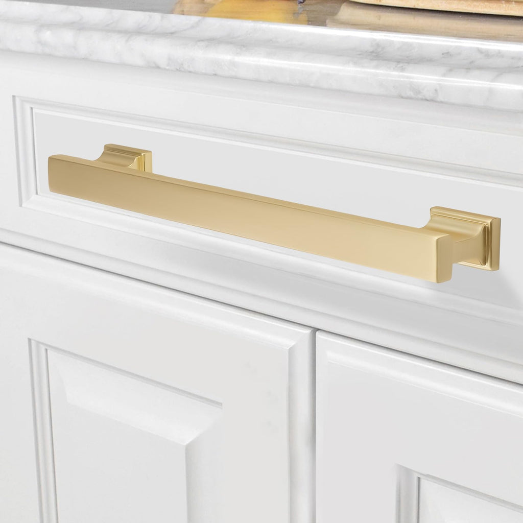 10 Pack 6-1/4Inch(160mm) Brushed Brass Cabinet Handles Gold Kitchen Cabinet Pulls Cabinet Door Handles Kitchen